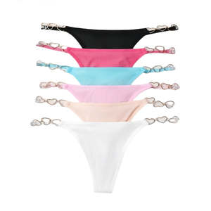 Texlina Femme Ensemble de 10 Culottes String Côtelé à Bretelles Métalliques en Forme de Cœur Sexy et Respirant – Série LoveLink Statement Charm - Product Image 4