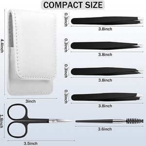 Ensemble de pincettes à sourcils pour épilation à la poche en cuir noir outil de beauté à pointe pointue pour la cueillette des cheveux - Product Image 2