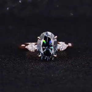 <b>Oval</b> Cut <b>Moissanite</b> <b>Engagement</b> <b>Ring</b> 14k Gold Plated Dark Grey Diamond Trendy Style Wedding Gift for Valentine's Day Party Style - Product Image 2