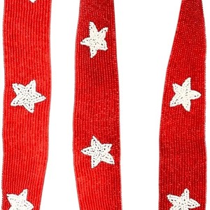 สายรัดกระเป๋าลูกปัดทำด้วยมือพร้อมดาวสีขาวบนผ้าสีแดงปรับได้กระเป๋าสะพายไหล่เปลี่ยนกระเป๋าถืออุปกรณ์เสริมกระเป๋า - Product Image 4