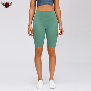 Pantalones cortos de Yoga para mujer, de cintura media, sin costuras, con fruncido en los glúteos, para entrenamiento, Fitness, transpirables, teñidos lisos, de lavado medio - Product Image 5