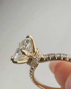 Bague en or massif 14 carats avec halo caché et diamant ovale de culture pour femme, cadeau de mariage ou de promesse pour votre partenaire - Product Image 4