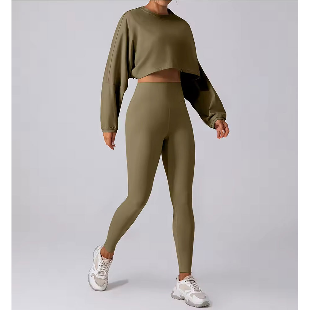 Women's Yoga Set Crop Top High Waist Leggings Two-Piece Activewear Supportive Sports Bra Eco-Friendly Breathable Mesh Front