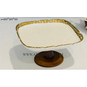 แท่นวางเค้กแฟนซีแบบวางบนโต๊ะทำจากโลหะขัดเงาสีทองขนาดใหญ่ - Product Image 2