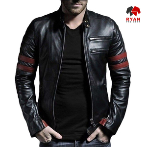 แจ็กเก็ตหนังแท้สำหรับผู้ชายเสื้อแจ็กเก็ตหนังแท้สีดำตามสั่ง - Product Image 1