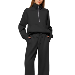Ensemble de survêtement pour femme en coton biologique 100% avec broderie, pantalon de jogging en maille, sweat à capuche à manches longues avec ouverture pour le pouce, sexy - Product Image 4