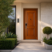 Porte en bois à panneau rectangulaire en chêne doré, porte simple pour entrée principale de la maison