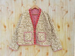 Chaqueta estilo Kimono Floral con estampado de bloques a mano para mujer, Abrigo acolchado de algodón índigo indio, prendas de vestir exteriores informales con botones para todas las estaciones - Product Image 3