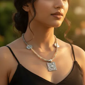 Collar de Plata 925 con Cuentas para Mujer, Labradorita, Turquesa, Ágata, Jade, Uso Diario, Estilo Religioso, Patrón de Frutas, Perla de Agua Dulce - Product Image 2