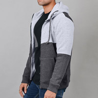 Sweat à capuche zippé brodé haut de gamme pour homme, en polaire gris anthracite color-block, style streetwear urbain de luxe