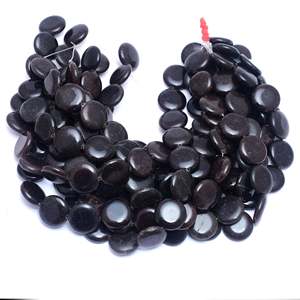 Cuentas de Piedra Ovaladas Negras Naturales Chakralume, Corte Liso, Hilo de Cuentas de 15 Pulgadas para Collares y Joyería, de Rajasthan, Venta al Por Mayor - Product Image 1