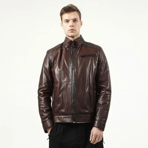 Veste à col montant en cuir pur personnalisée pour hommes veste d'hiver en fourrure de mouton de moto légère - Product Image 2