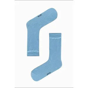 Breathable and <b>Warm</b> Ice Blue Pastel Design <b>Socks</b> One Size Floral Embroidery Print Jacquard Nylon Disposable Summer Daily Use - Product Image 1