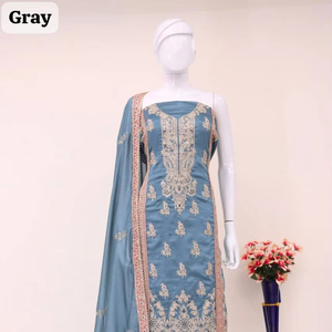 Haute qualité indien pakistanais ethnique Salwar ensemble haut-bas Dupatta travail manuel lourd broderie coton matériel costume - Product Image 1