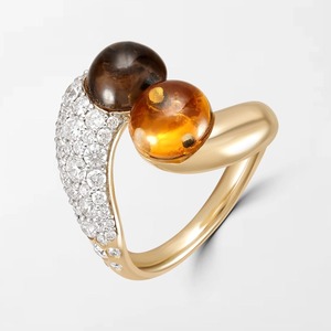 Anillo Majestic Duality con Citrino y Topacio Ahumado, con 39 Diamantes Redondos Cultivados en Laboratorio de 0.61 Quilates GH-VS en Oro Amarillo de 18K, Producto al por Mayor - Product Image 2