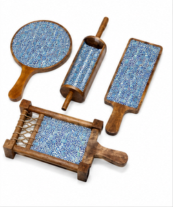 Premium for Wood Serving Tray Set Handmade Enamel Print 4-Piece Modern Luxury <b>Decorative</b> <b>Kitchen</b> Dining and Gift Collection - Product Image 4