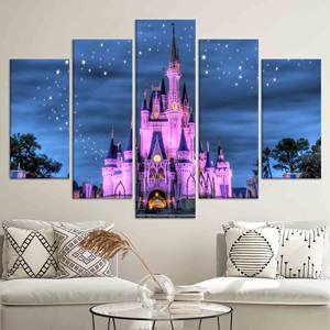 Encantadora impresión en lienzo personalizada del Castillo de Cenicienta: arte infantil con cielo estrellado, JUEGO DE 5 LIEÑOS VARIADOS - Product Image 1