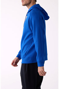 เสื้อสเวตเชิ้ตผู้ชายสีน้ำเงินมีฮู้ด ผ้าฟลีซ ทรงปกติ สีพื้น สวมใส่สบาย มีกระเป๋าหน้าและฮู้ดแบบมีเชือกผูก - Product Image 3