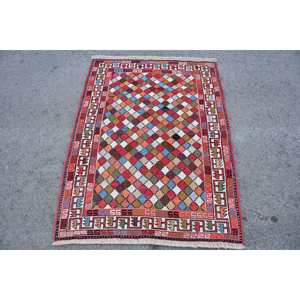 Traditional Beige <b>Vintage</b> Turkish <b>Rug</b> 3.3 X 4.4ft Patchwork Pattern Wool Carpet with Latex Backing for Living Room Decorations - Product Image 1