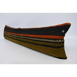 Oreiller Patchwork Kilim en laine brune Oreiller d'accent tissé de luxe 12x48 pouces avec literie portable à imprimé floral vintage pour Noël - Product Image 4