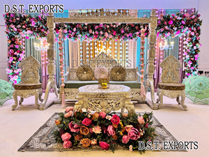 Columpio de madera dorada para boda Gujarati de lujo EE. UU. Rajasthani Golden Jhoola Swing Diseño tradicional para bodas al aire libre EventParty - Product Image 6