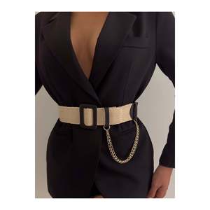 Ceinture élastique pour femme avec boucle chaîne, ceinture pour veste, ceinture pour chemise, ceinture pour robe - Noir - Product Image 3
