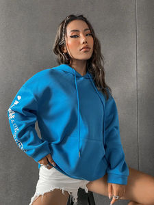 Venta al por mayor sudadera de lana de alta calidad 500gsm mujeres de gran tamaño pesado jerséis con capucha Puffy personalizado Puff impresión sudaderas con capucha - Product Image 6