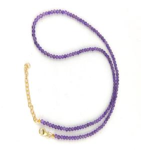 Collar de cadena de hebra de 18 + 2 pulgadas Extra largo chapado en rodio de plata 925, cuentas facetadas de piedras preciosas de amatista, clásico para regalos de bodas - Product Image 2