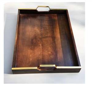 Bandeja de servicio Rectangular lisa de madera de latón AK, bandeja de servicio decorativa de calidad superior para utensilios de cocina/vajilla - Product Image 1