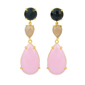 Boucle d'oreille longue onyx noir de haute qualité et rose grise et naturelle boucle d'oreille en argent sterling 925 - Product Image 5