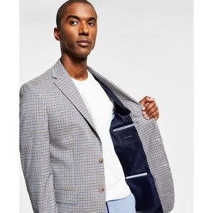 Blazer da uomo Tommy Hilfiger taglie forti, vestibilità moderna, marrone, casual-formale, con stampa a quadri, in maglia, taglie 44, per matrimoni - Product Image 3