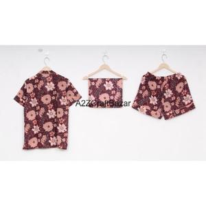 Ensemble de pyjama court pour femme, imprimé floral élégant, col en V, 100% coton pur, respirant, doux, fermeture à cordon, été - Product Image 4