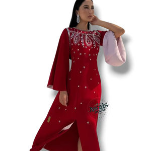 Imported <b>Velvet</b> Crystal Sequined Beading Solid Floor-Length Long Sleeve Modest Simple Abaya Kaftan <b>Dress</b> <b>for</b> Eid Occasions - Product Image 1