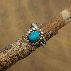 แหวนช่างฝีมือชาวโบฮีเมียเงินสเตอร์ลิง925ออกแบบด้วยพลอยเทอร์ควอยซ์เครื่องประดับงานแต่งทำด้วยมือหินหลักติดเพชร - Product Image 1