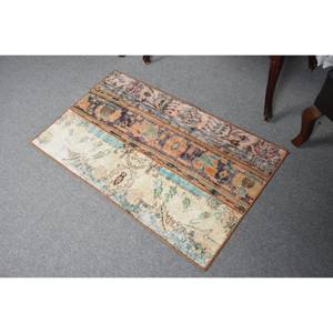 Alfombra de lana turca Vintage de 2,2x3,7 pies, naranja y Beige, patrón de retazos de tejido plano para decoración para sala de estar, 4m de ancho con respaldo de látex - Product Image 4