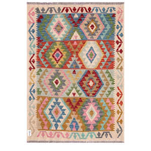 Alfombra Kilim de Maimana, Afganistán, 142 x 102 cm, Alfombras y Juegos de Alfombras - Product Image 1