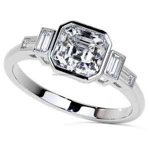 Precioso Anillo Solitario de Moissanita con 5 Piedras para Mujer, Chapado en Oro de 14 Quilates, con Engaste de Bisel de Diseño - Product Image 2