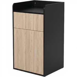 Poubelle commerciale intérieure de 25 gallons au design moderne en panneaux de bois avec porte battante et plateaux de service - Product Image 1