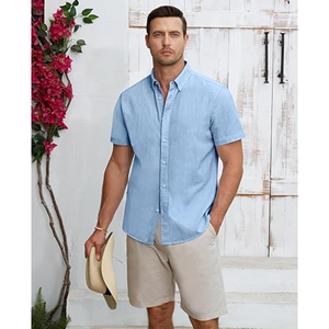 Chemise de travail à demi-manches pour hommes avec coupe ajustée et fermeture à boutons, idéale pour les uniformes d'entreprise, les réunions d'affaires et les commandes personnalisées - Product Image 2
