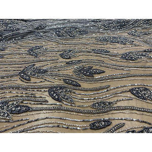 Midnight Charcoal 100% Polyester Jacquard Fabric Leaf Pattern Crystal Embroidered Lace Woven Lightweight 90 GSM Sheer In-Stock - Product Image 2