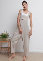 En gros Combinaison salopette décontractée d'été en lin pour femme, coupe large, petite taille, teinte unie naturelle