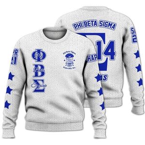 Phi Beta Sigma Lettres Grecques 1914 Acrylique Pull En Tricot Bleu Blanc Chenille Sigma Beta Fraternité Pull Vêtements - Product Image 1