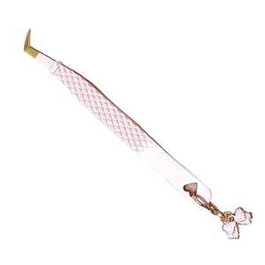 Labubu Nuevo estilo Durable Recubrimiento en polvo Rosa Pinzas para pestañas de acero inoxidable Mango de corazón de 45 grados Pestañas de Punta lisa - Product Image 6