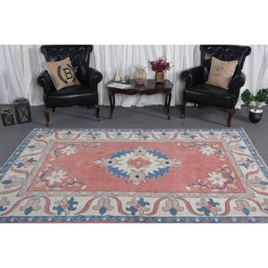 Alfombra clásica de lana de retazos rosa y azul de 6,3x9 pies, alfombra de tejido turco para sala de estar, respaldo de látex con diseño de rompecabezas rectangular - Product Image 3