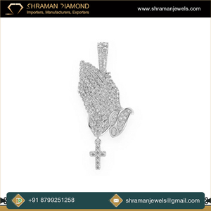 Design unique bijoux fins 1.5 TCW et 10 grammes chapelet personnalisé mains en prière Moissanite pendentif diamant pour cadeau de fiançailles - Product Image 2