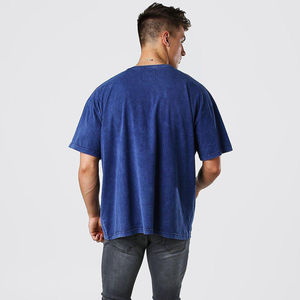 Camiseta sólida lavada con ácido unisex 100% algodón Tops básicos de gran tamaño producidos a medida con mangas largas y cuello redondo para hombres - Product Image 4