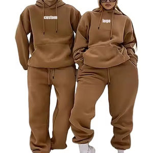 Ensemble de survêtement pour femmes et hommes, logo personnalisé, deux pièces, sweat-shirt et pantalon, streetwear ample, broderie lourde, maille 100% coton, couple - Product Image 2