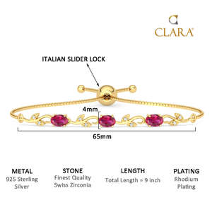 NOVAMART Fine 925 Pure Silver Golden <b>Ruby</b> Tennis <b>Bracelet</b> with Princess Cut Diamond and Pearl 14K & 18K Gold Plated Rhodium Over - Product Image 6