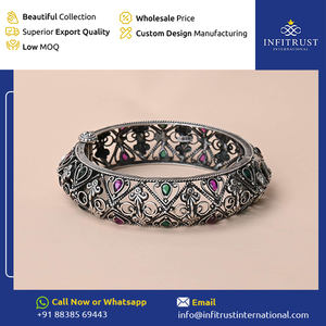 925 Sterling Silver Oxidized Antique Floral Pattern <b>Kada</b> Style Women's Bangles for Engagement Ethnic Wear Anniversary for Sale - Product Image 2