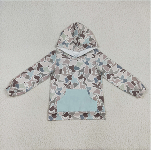 เสื้อโปโลแขนยาวลายพรางสำหรับเด็กผู้ชาย ลายม้า ซิปกระเป๋า ฮู้ดดี้ - Product Image 5